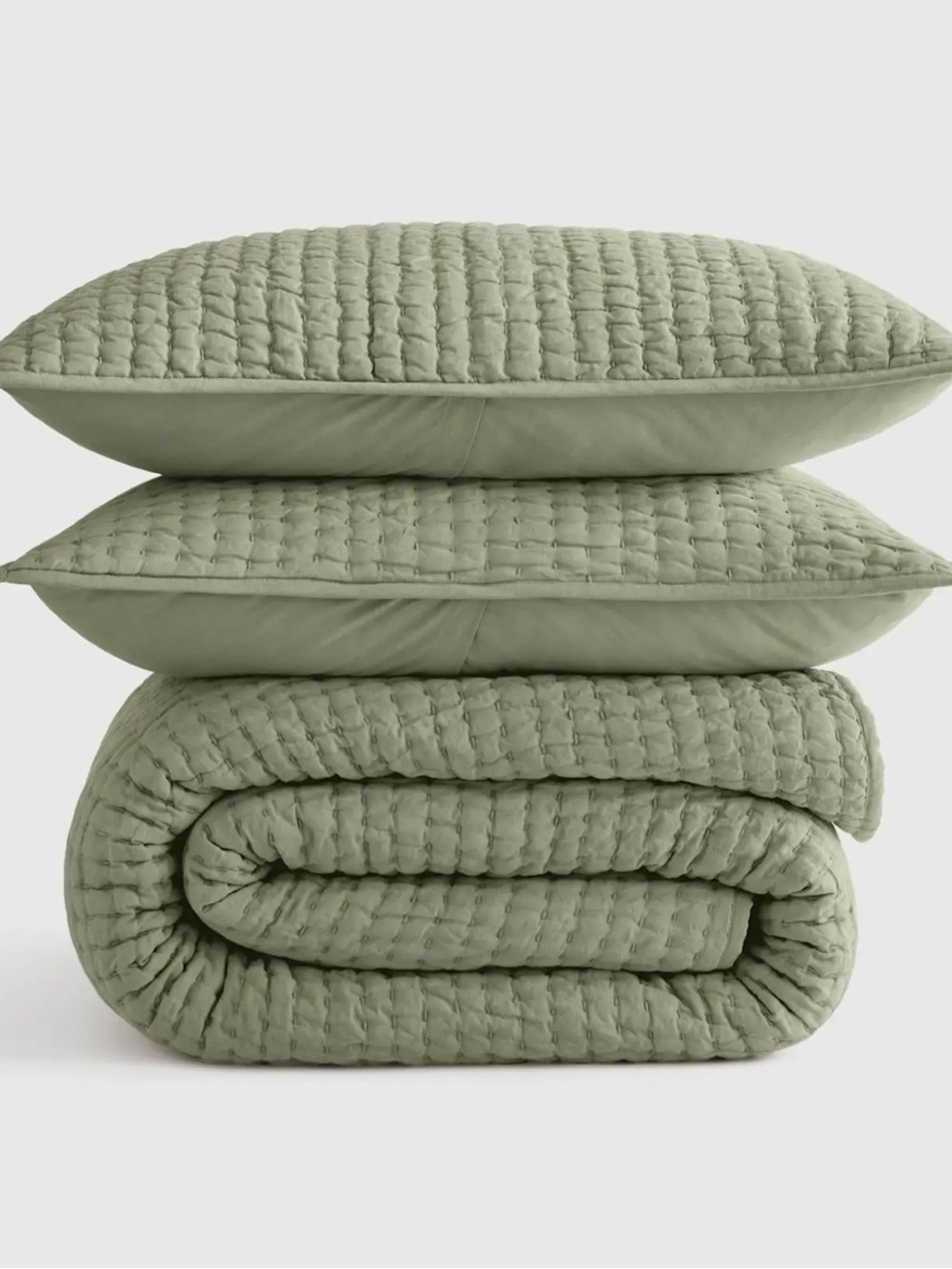 Quince NWOT European Linen Cotton Stitch Quilt /Sham Set in Sage Green